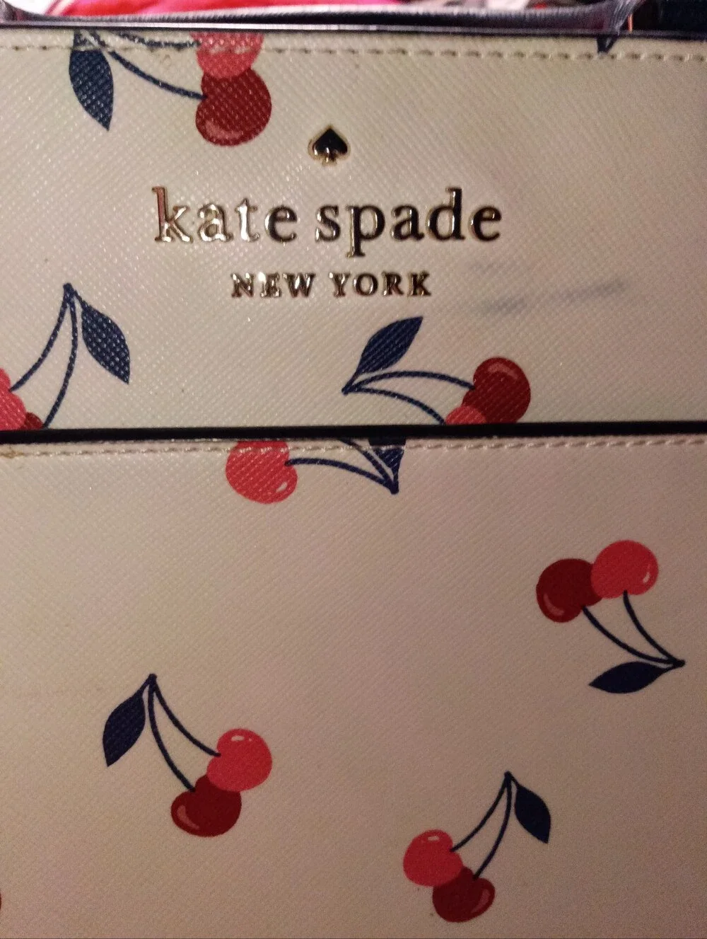 kate spade Cream Cherry Print Satchel with Navy Trim